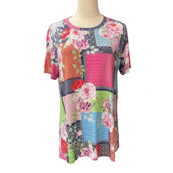 Johnny Was Women's The Janie Favorite Short Sleeve Crew Neck Swing Tee Sz Large - Picture 2 of 8